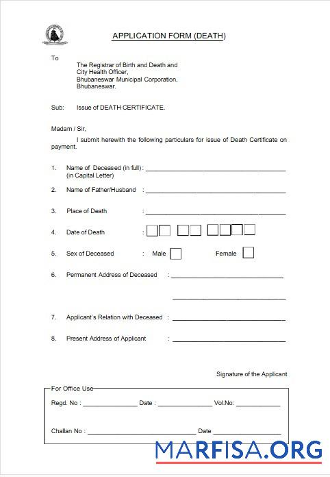 Printable India Registrar of birth and death and city healthy officer death certificate template
